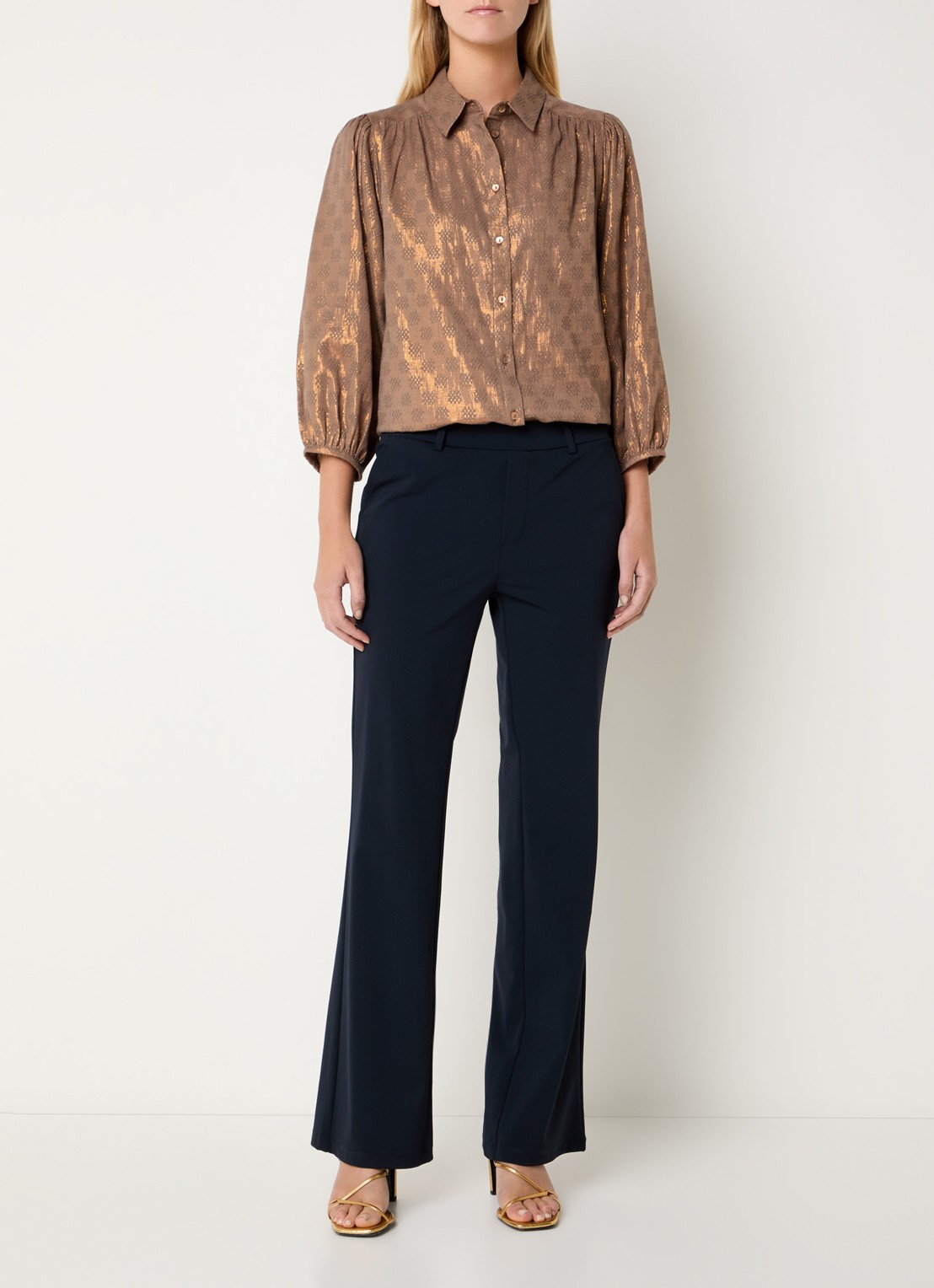 Expresso Blouse met ingeweven patroon en lurex - voorkant 3 brons