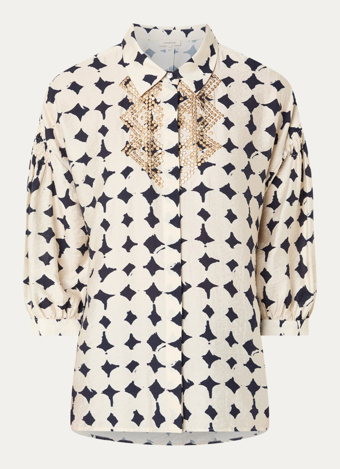 Expresso Blouse met pailletten en print - voorkant 2 ivoor