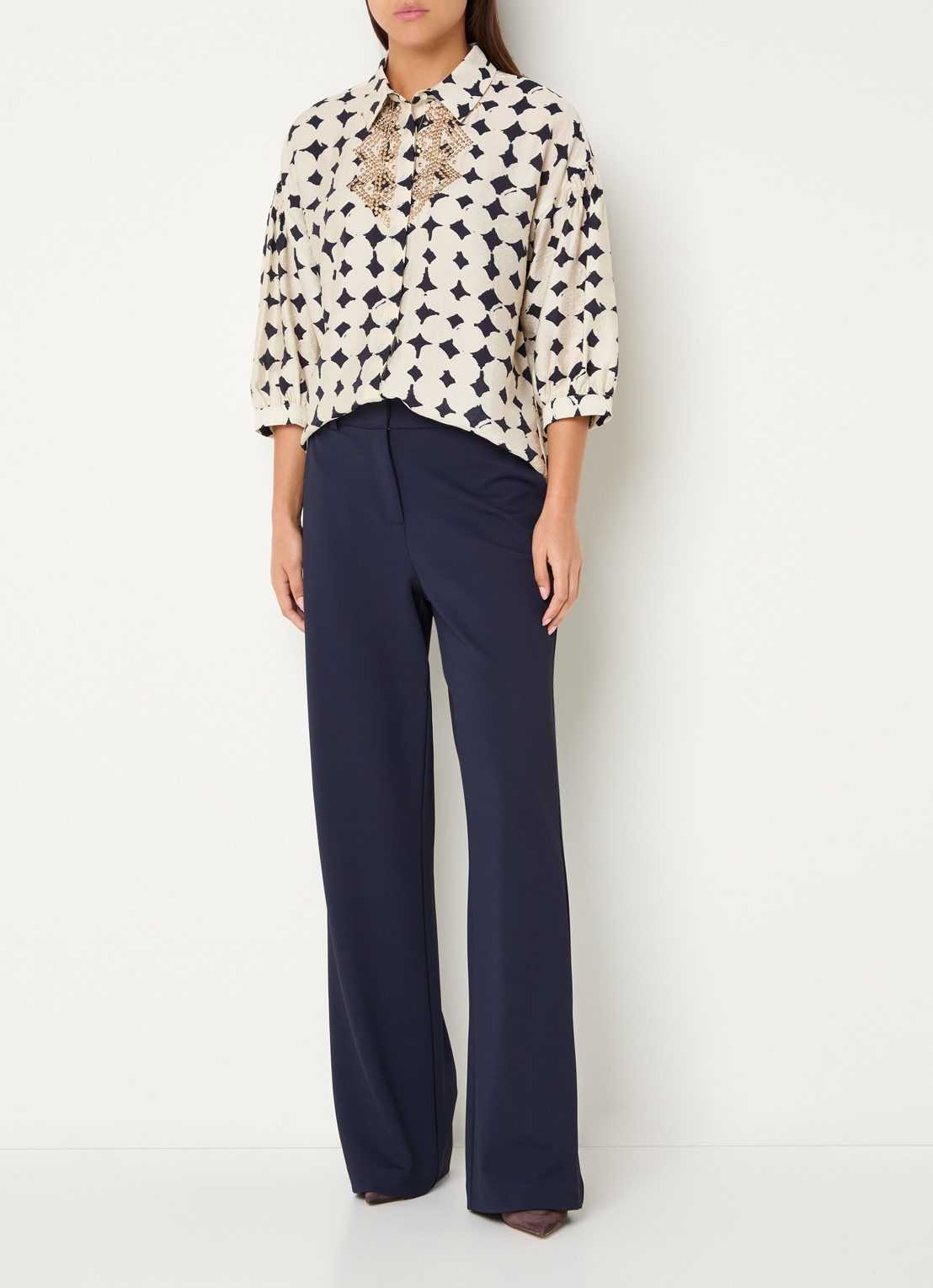Expresso Blouse met pailletten en print - voorkant 3 ivoor