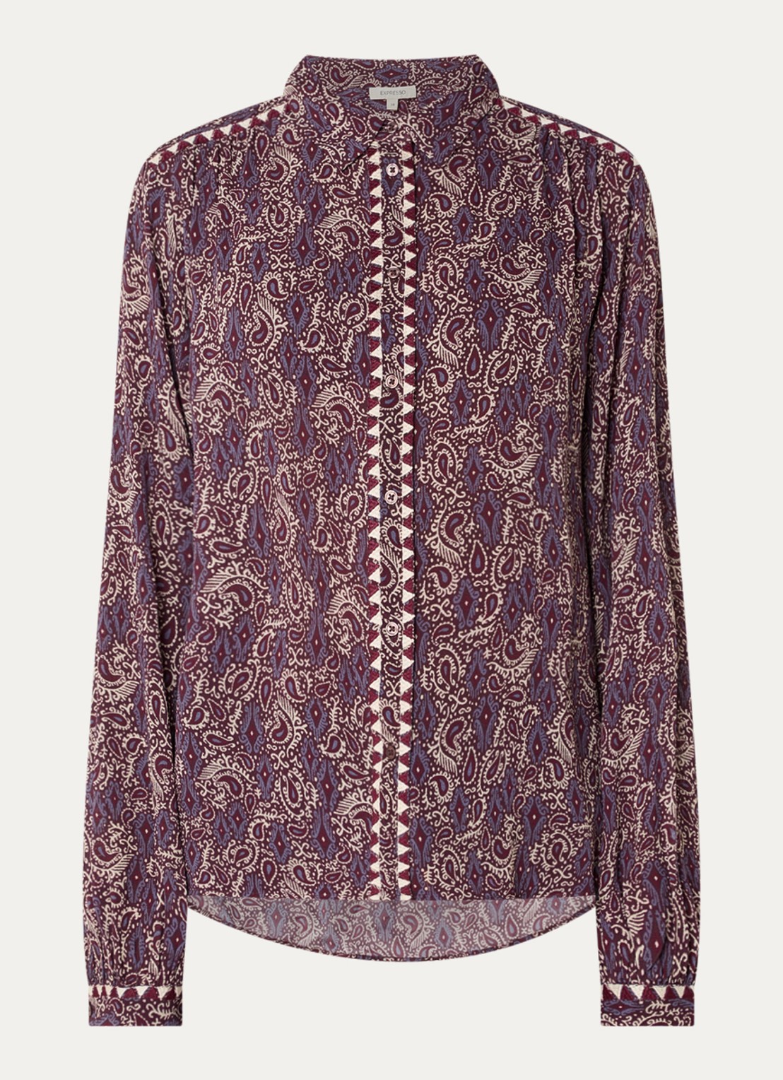 Expresso Blouse met print en ballonmouw - voorkant 3 aubergine