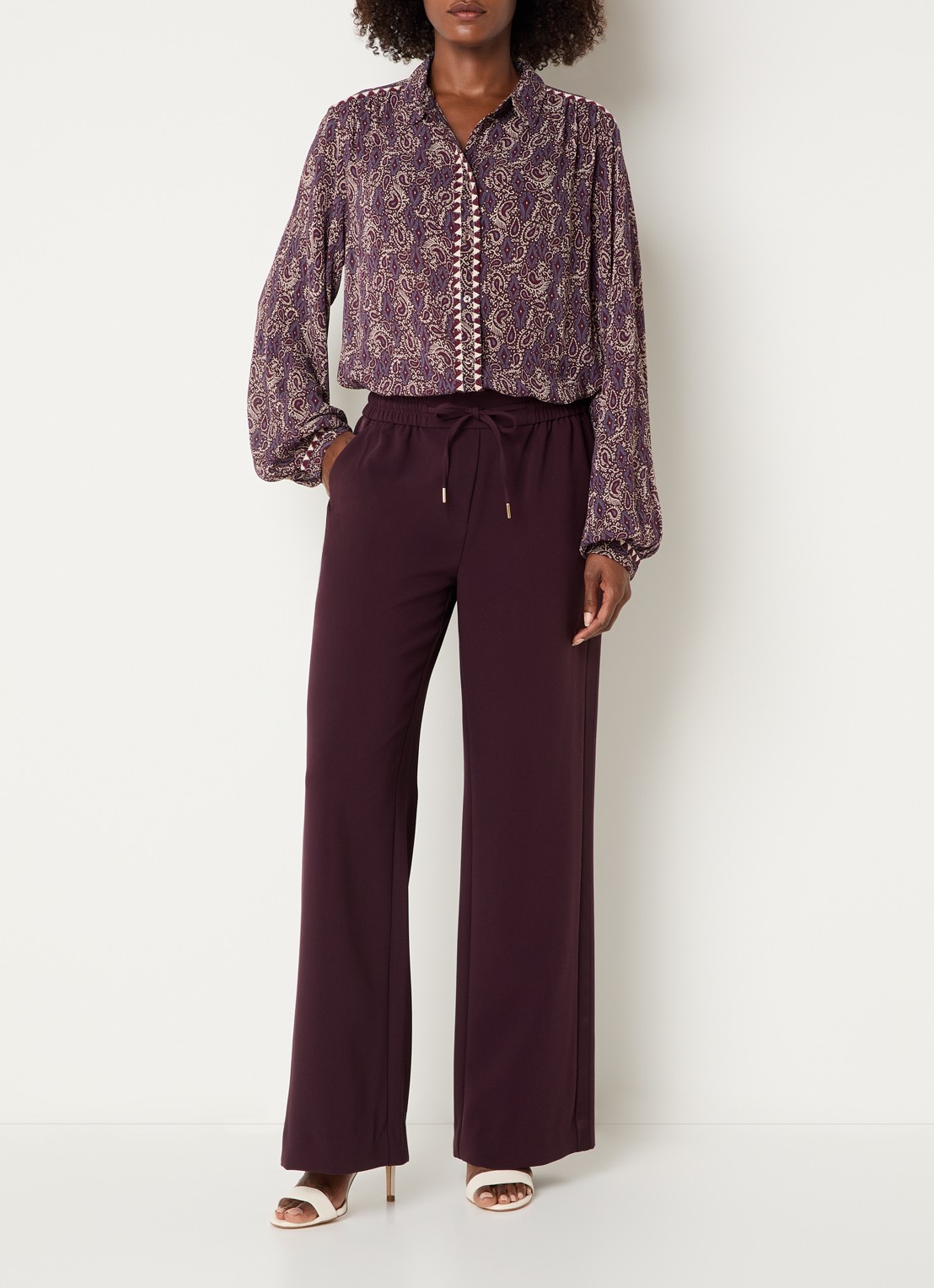 Expresso Blouse met print en ballonmouw - voorkant 4 aubergine
