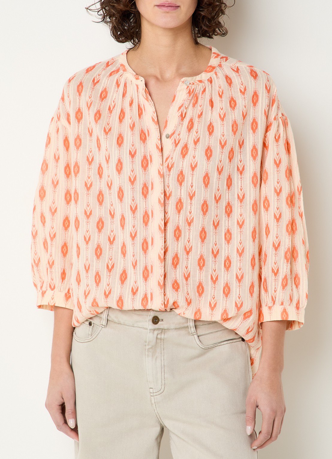 Expresso Blouse met print en lurex - detail 4 koraal