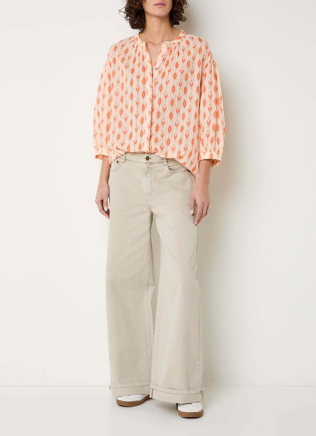 Expresso Blouse met print en lurex - voorkant 2 koraal