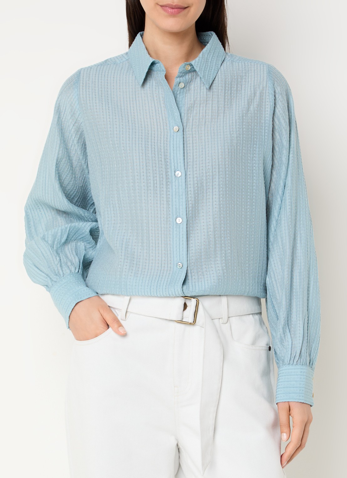 Expresso Blouse met structuur - detail 4 turquoise