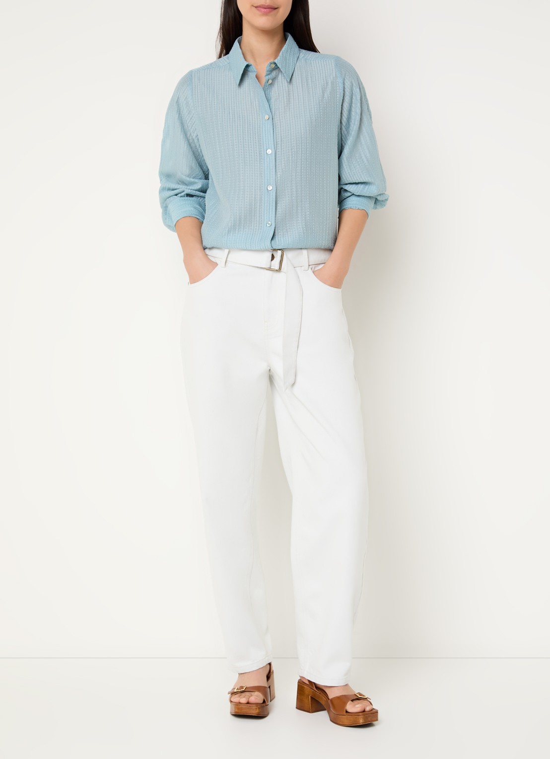 Expresso Blouse met structuur - voorkant 3 turquoise