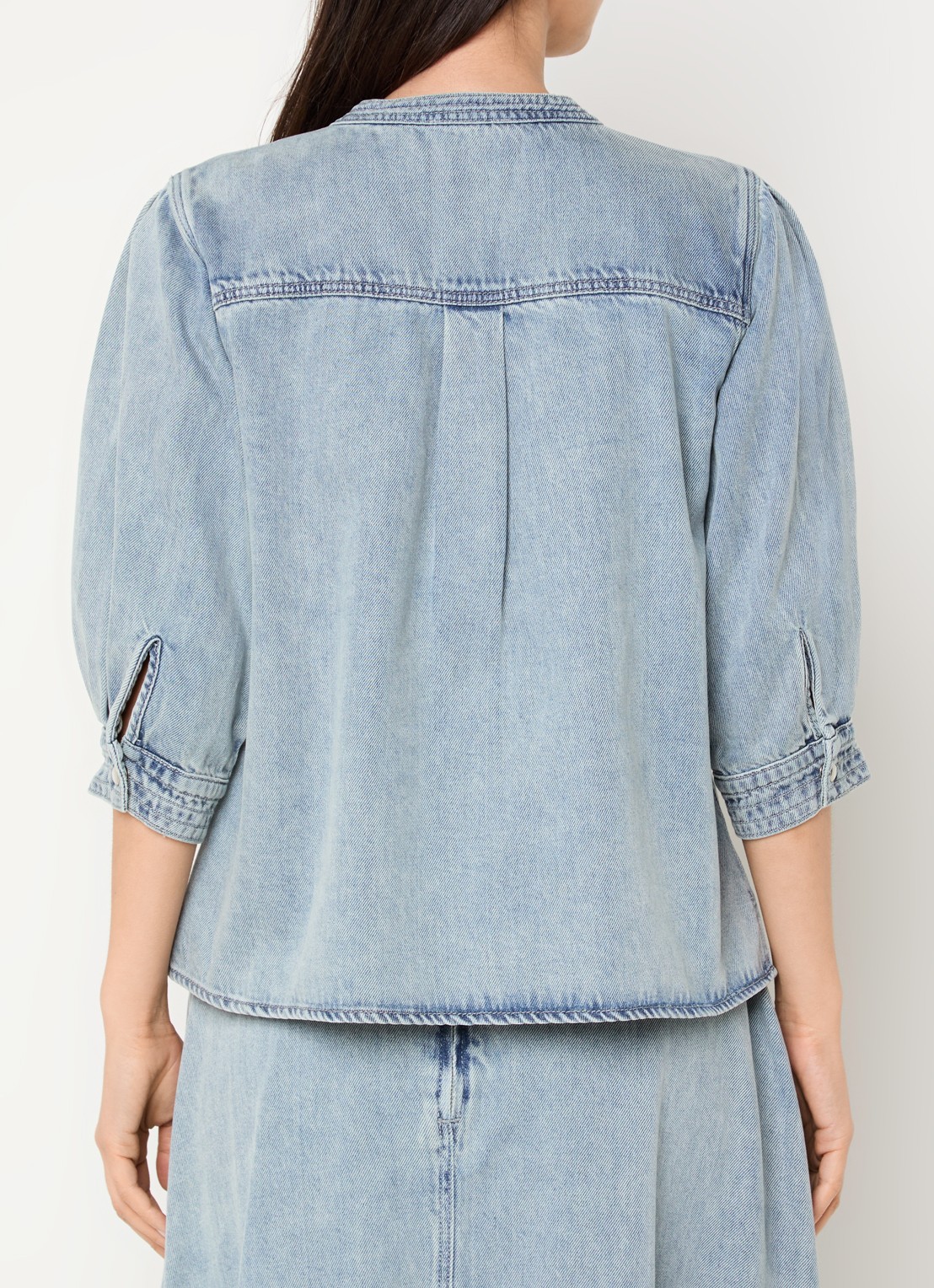 Expresso Blouse van denim met pofmouw - achterkant 4 indigo