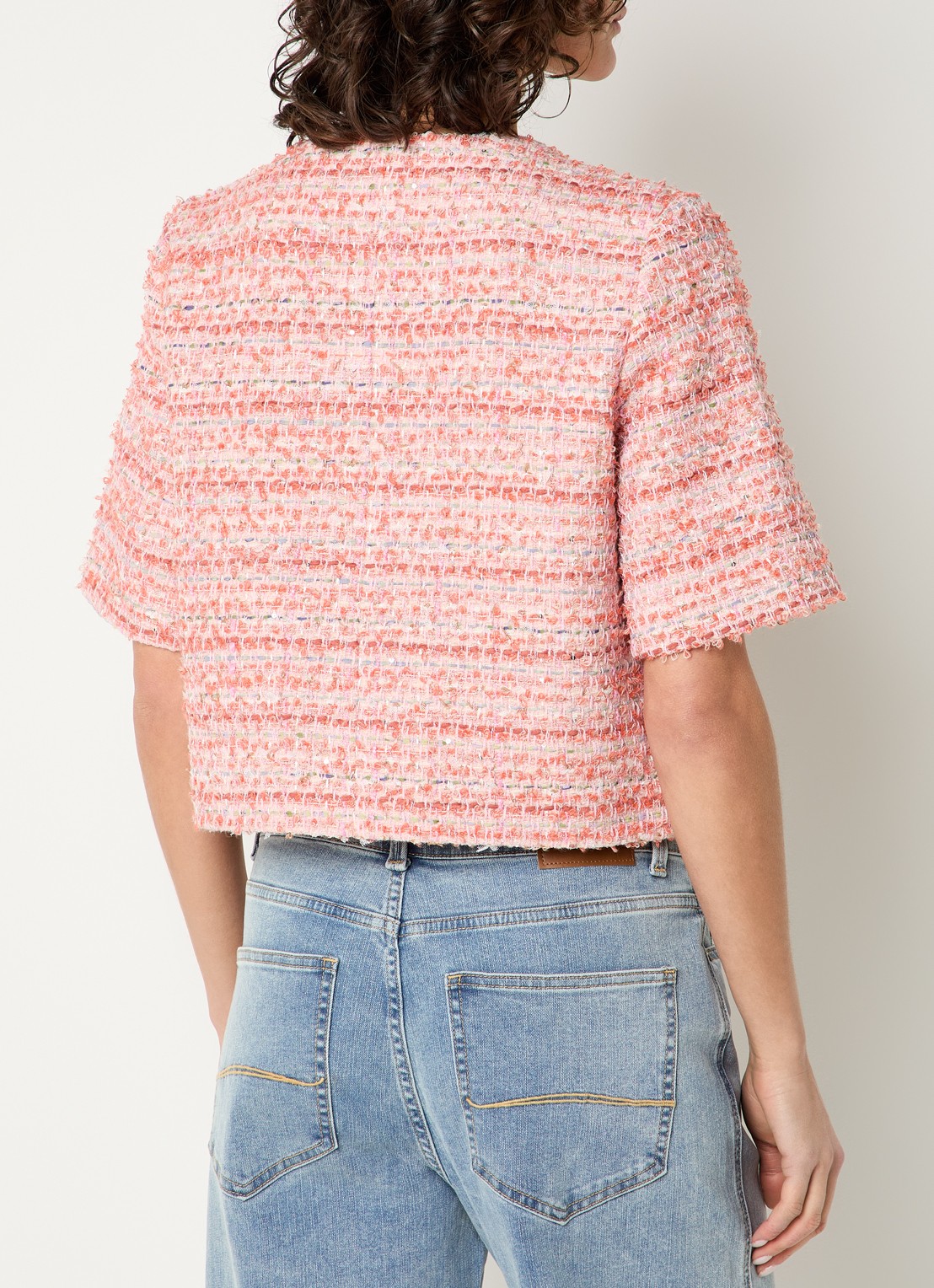 Expresso Cropped blazer met lurex - achterkant zalmroze