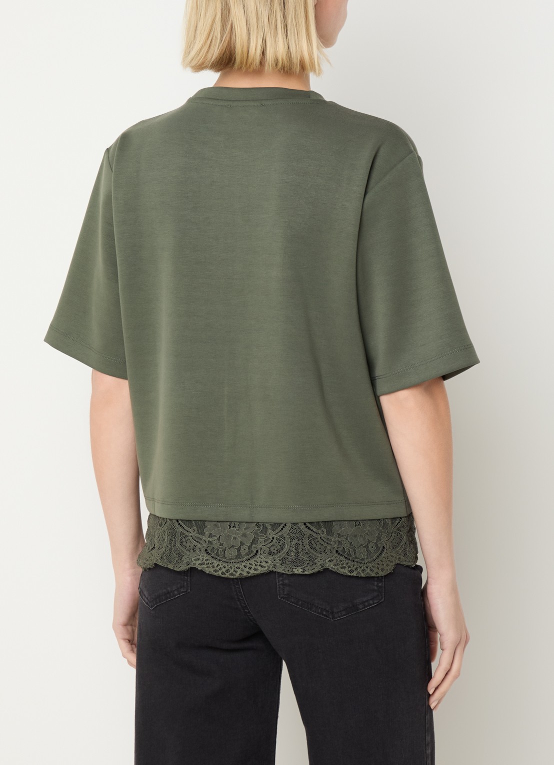 Expresso Cupro T-shirt met details van kant - achterkant bronsgroen