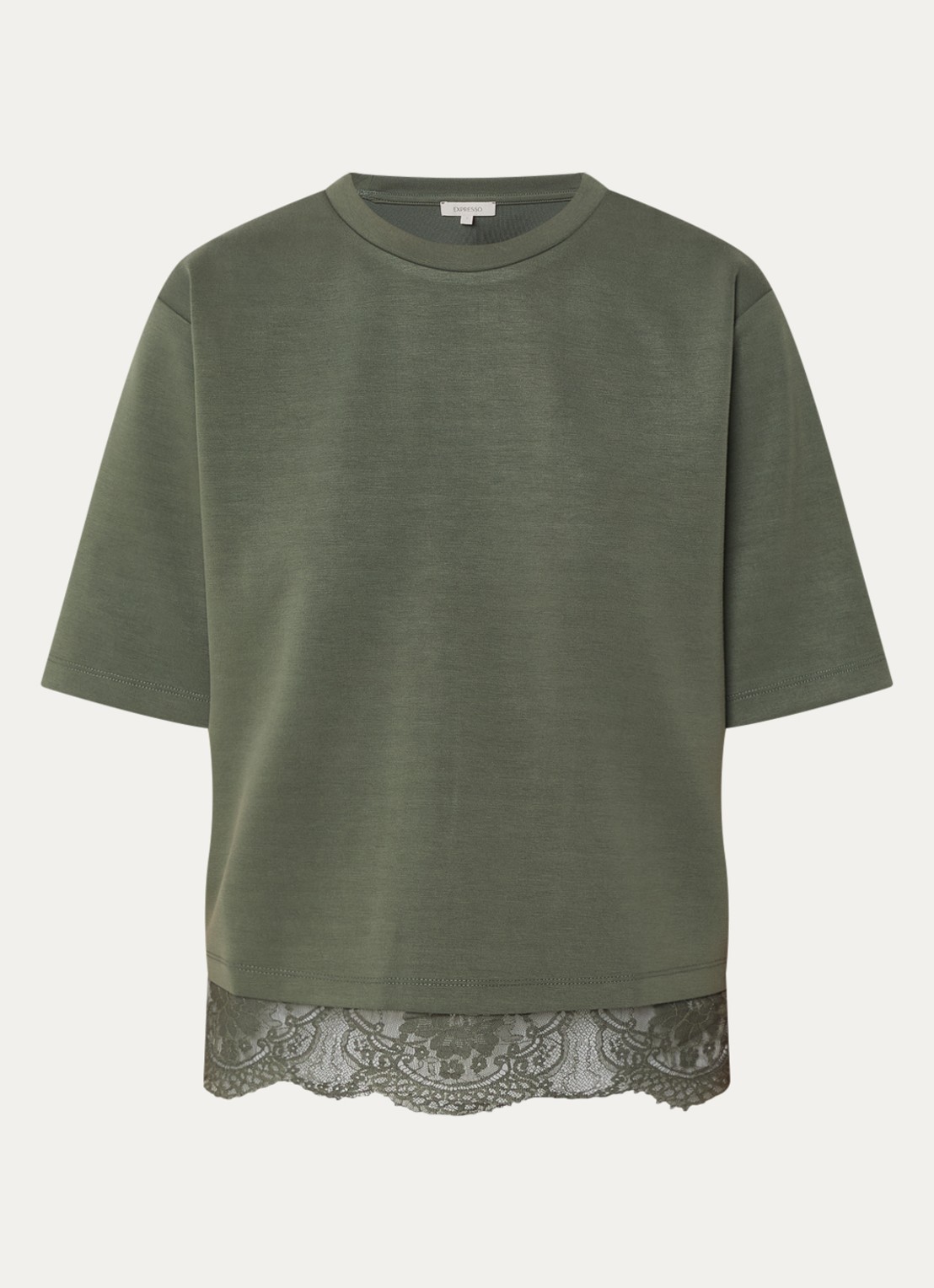 Expresso Cupro T-shirt met details van kant - voorkant 3 bronsgroen