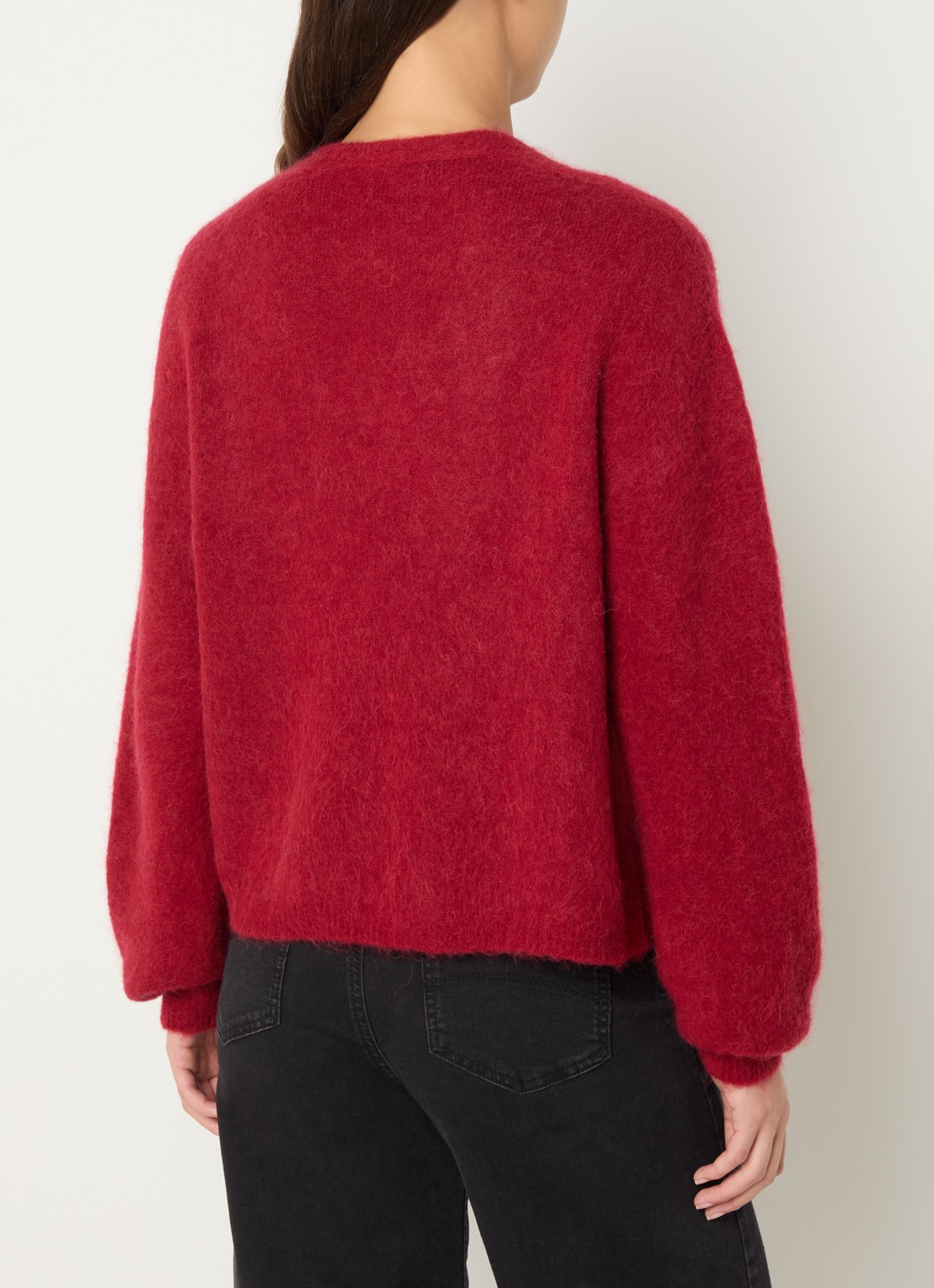 Expresso Fijngebreid openvallend vest in alpaca wolblend - achterkant 4 rood