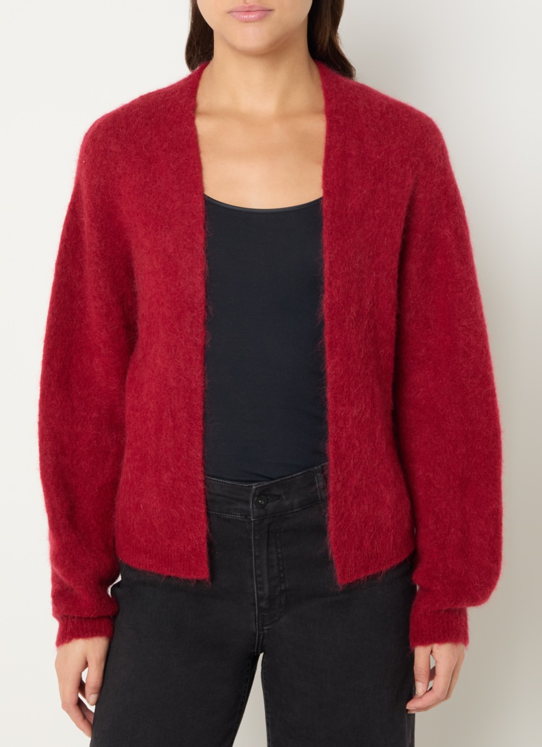 Expresso Fijngebreid openvallend vest in alpaca wolblend - detail 3 rood