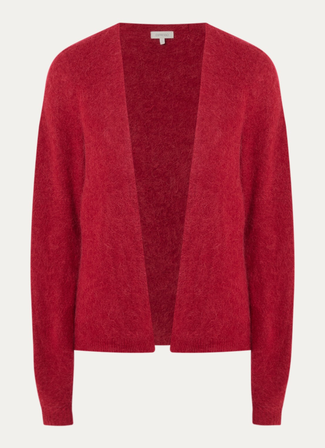 Expresso Fijngebreid openvallend vest in alpaca wolblend - voorkant rood