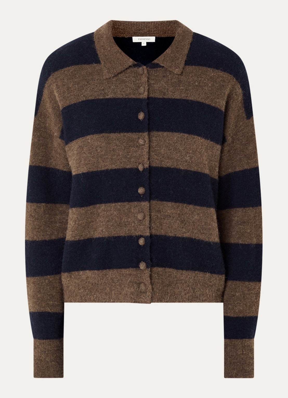 Expresso Fijngebreid vest in alpaca wolblend met streepprint - voorkant 3 bruin