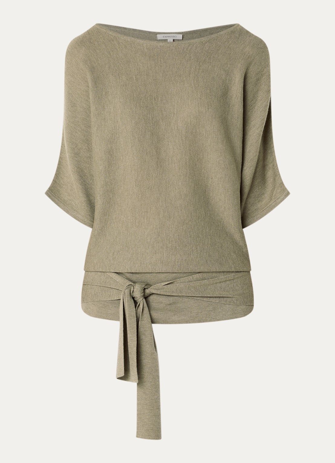 Expresso Fijngebreide pullover in wolblend met strikceintuur - voorkant 2 beige