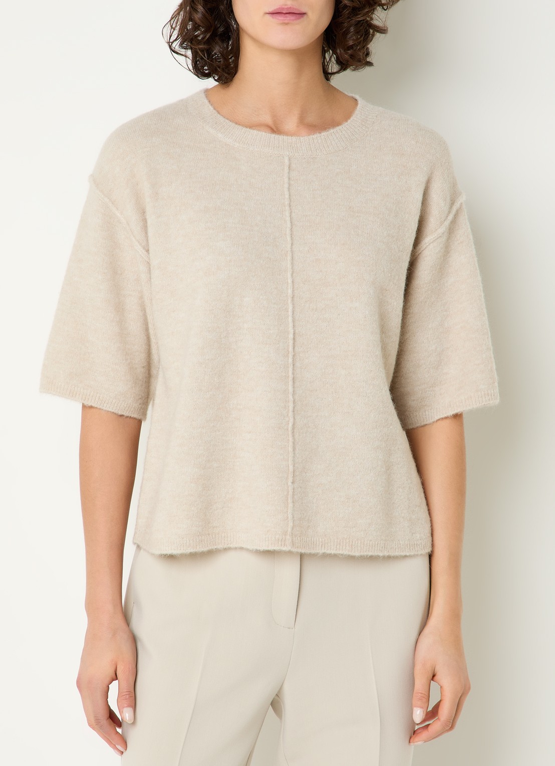 Expresso Fijngebreide top in alpaca wolblend - detail zand