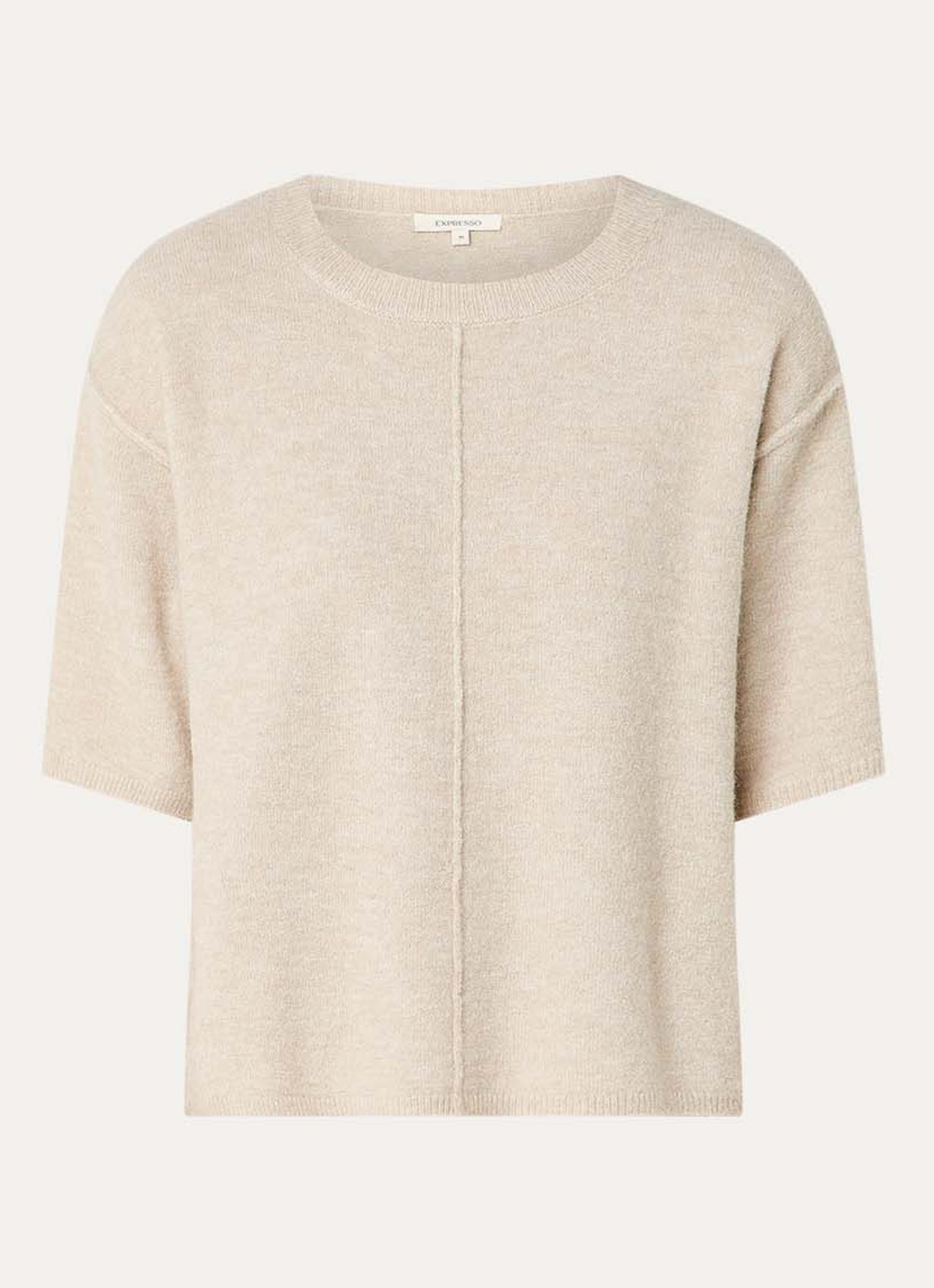 Expresso Fijngebreide top in alpaca wolblend - voorkant 2 zand