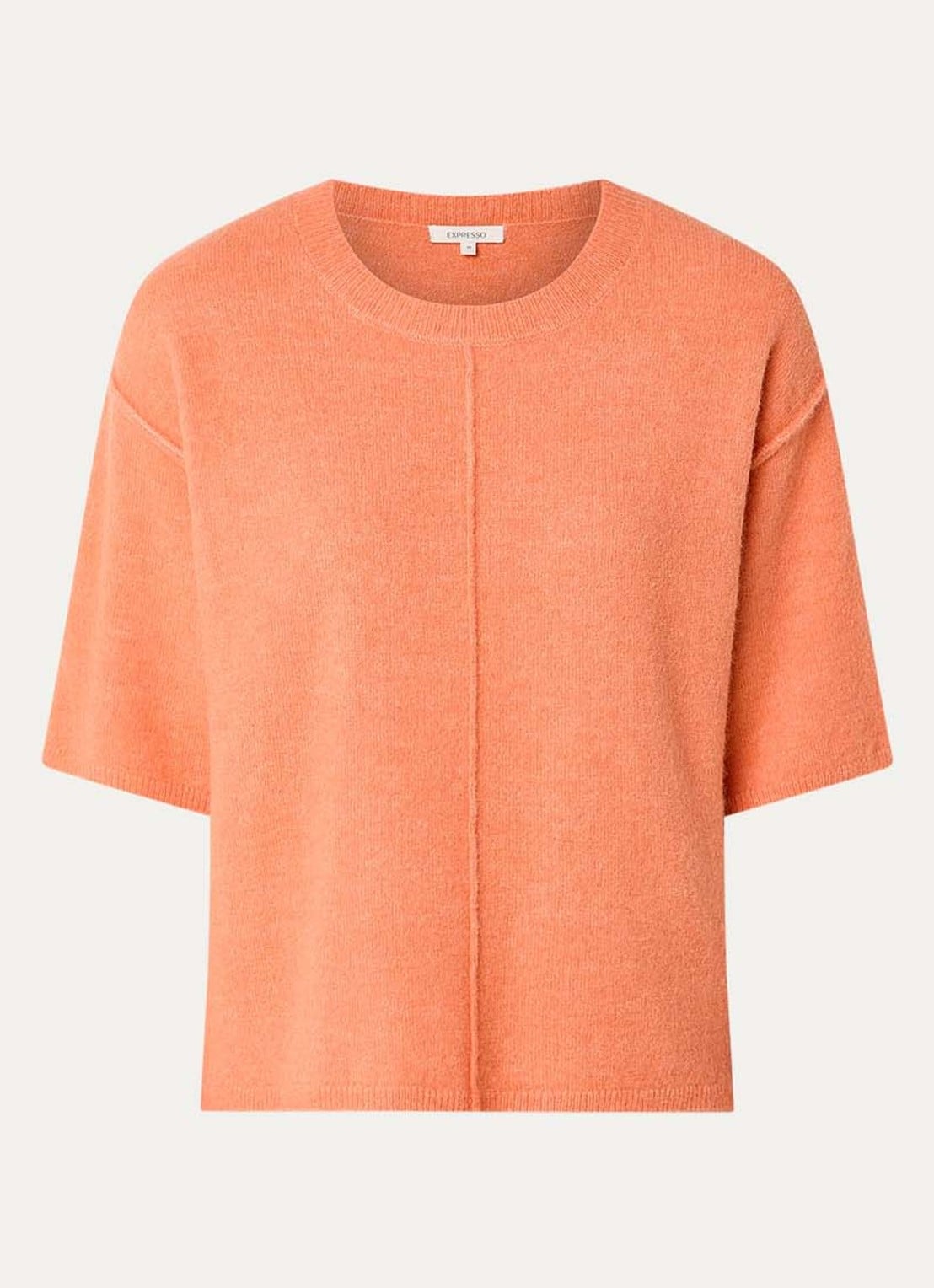 Expresso Fijngebreide top in alpaca wolblend - voorkant abrikoos
