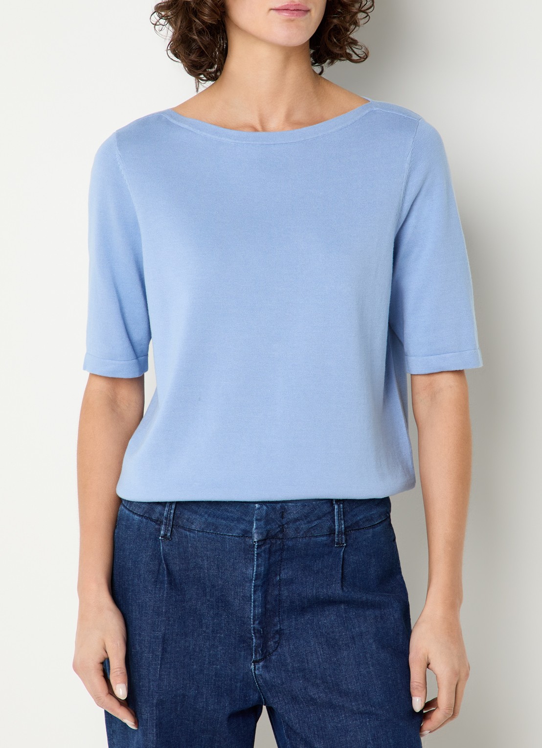 Expresso Fijngebreide top met boothals - detail 4 lichtblauw