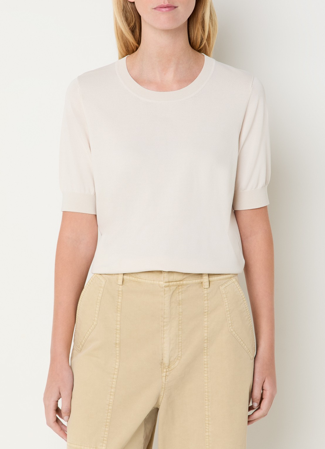 Expresso Fijngebreide top met ronde hals - detail beige