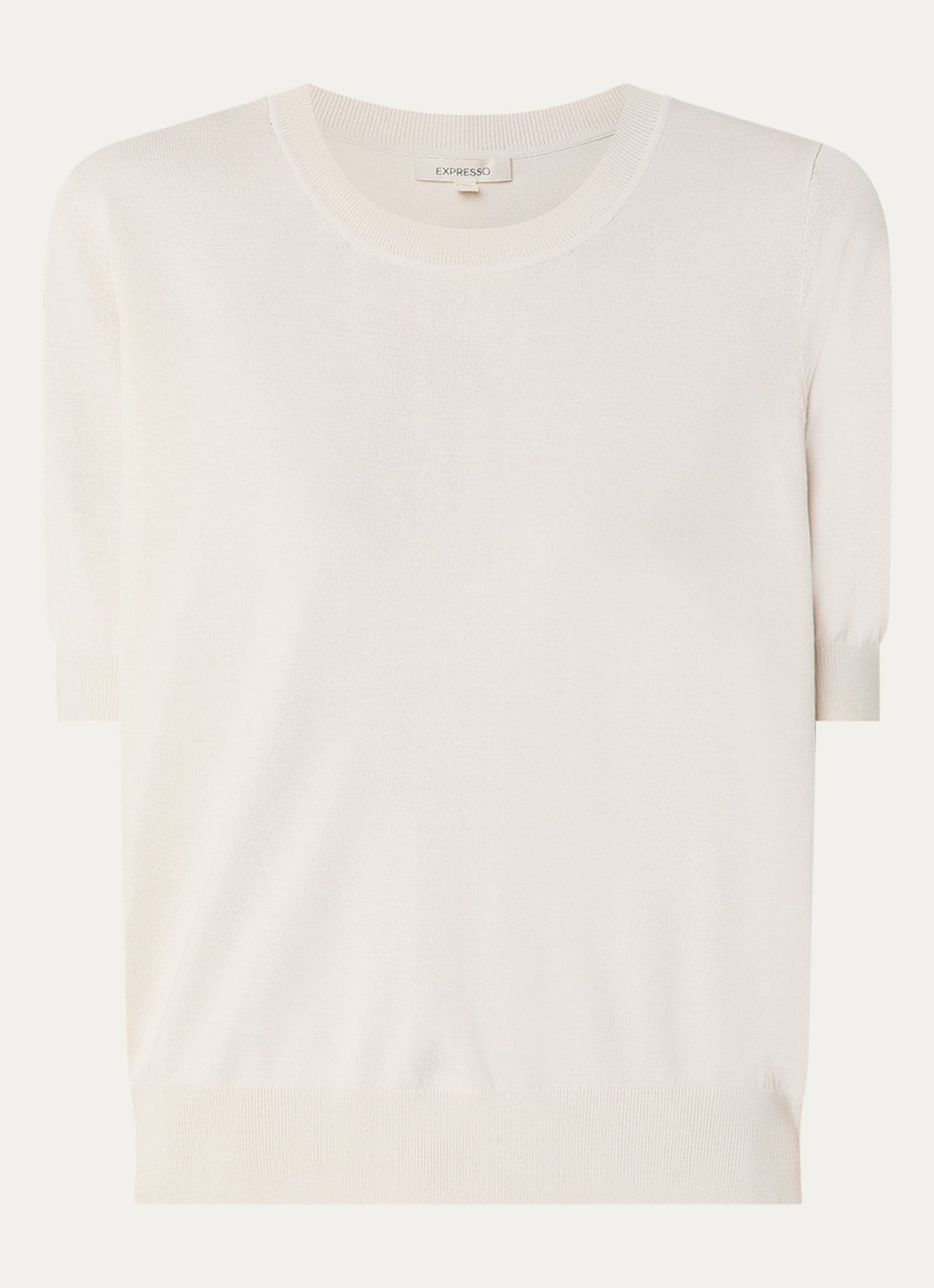 Expresso Fijngebreide top met ronde hals - voorkant 2 beige