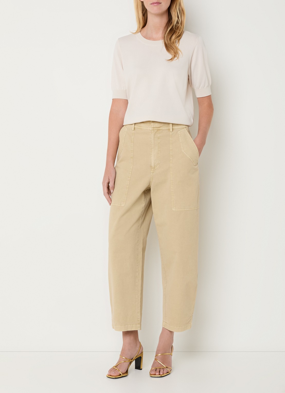 Expresso Fijngebreide top met ronde hals - voorkant 3 beige