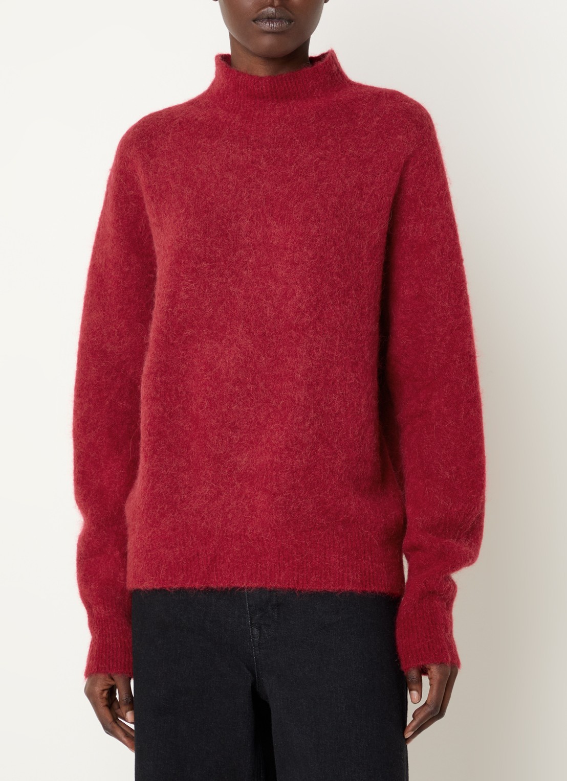 Expresso Fijngebreide trui in alpaca wolblend met opstaande kraag - detail 3 rood