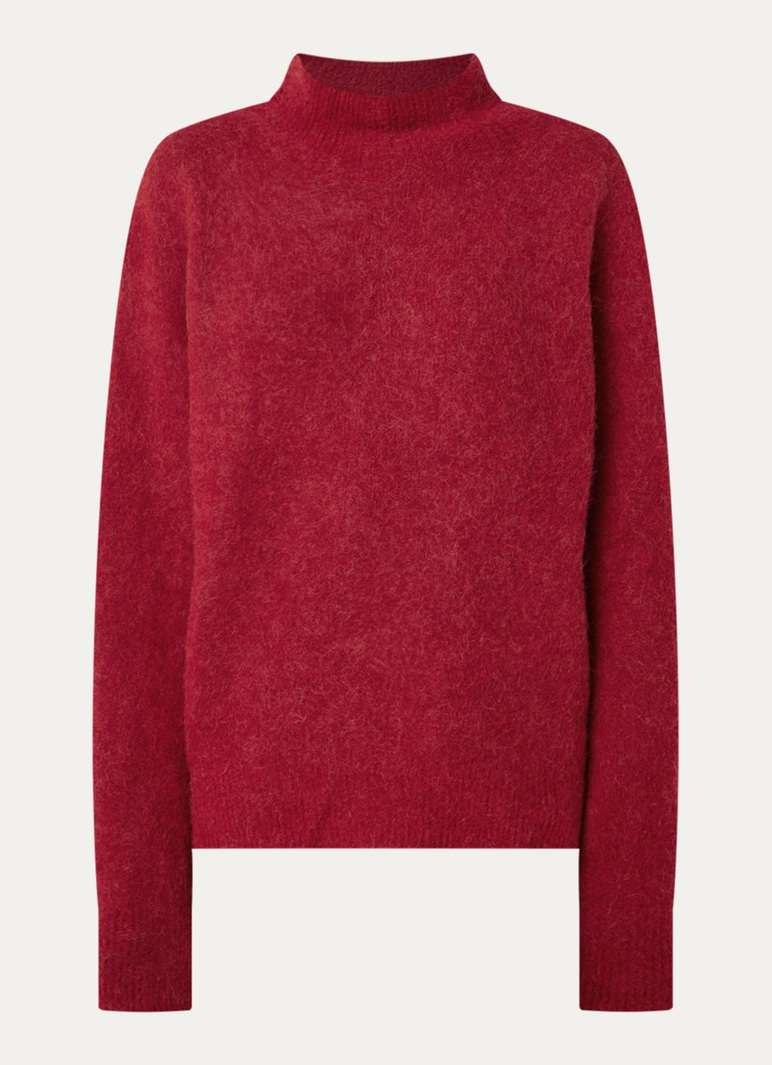 Expresso Fijngebreide trui in alpaca wolblend met opstaande kraag - voorkant rood