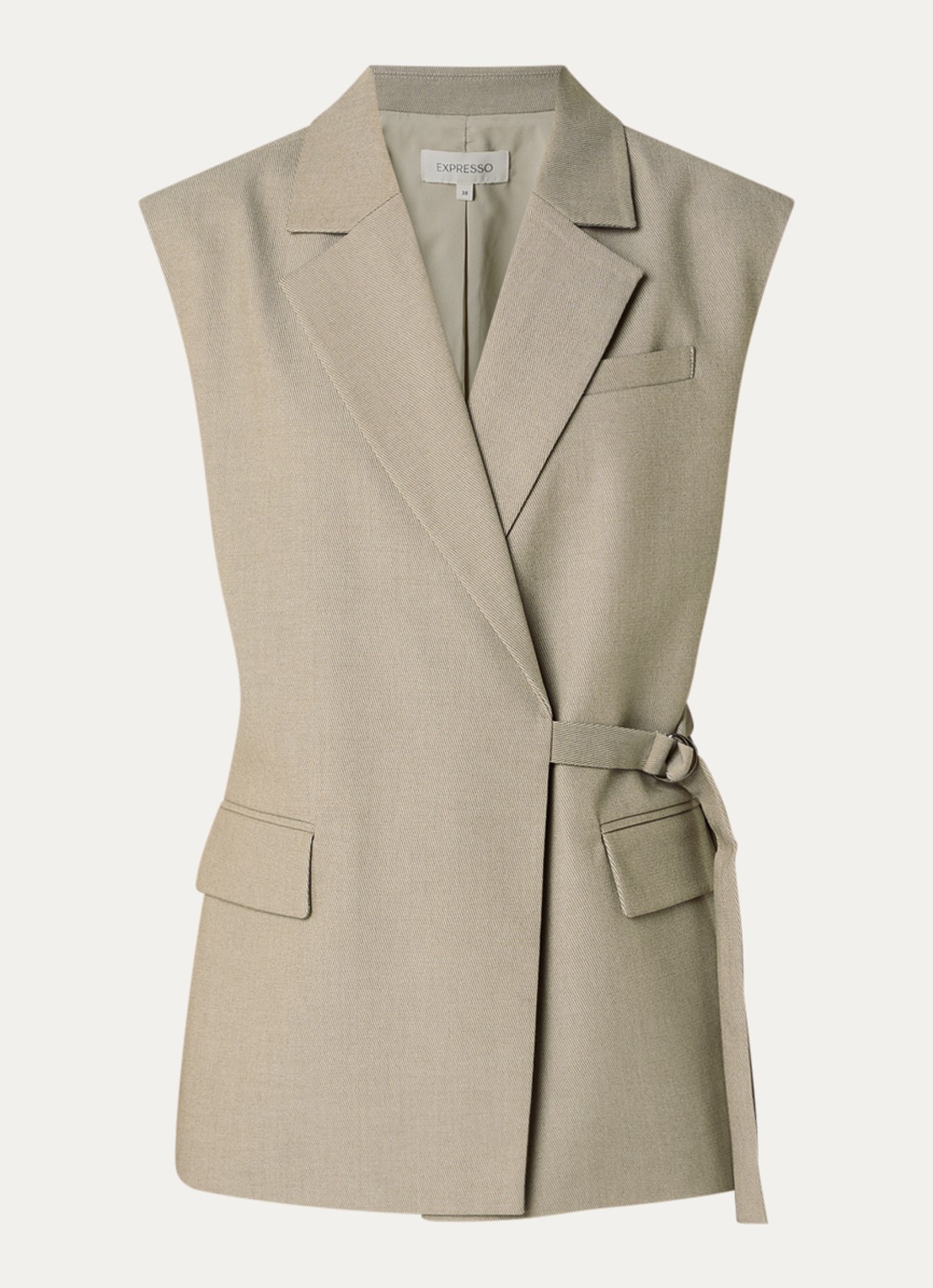 Expresso Gilet met strikceintuur - voorkant zand