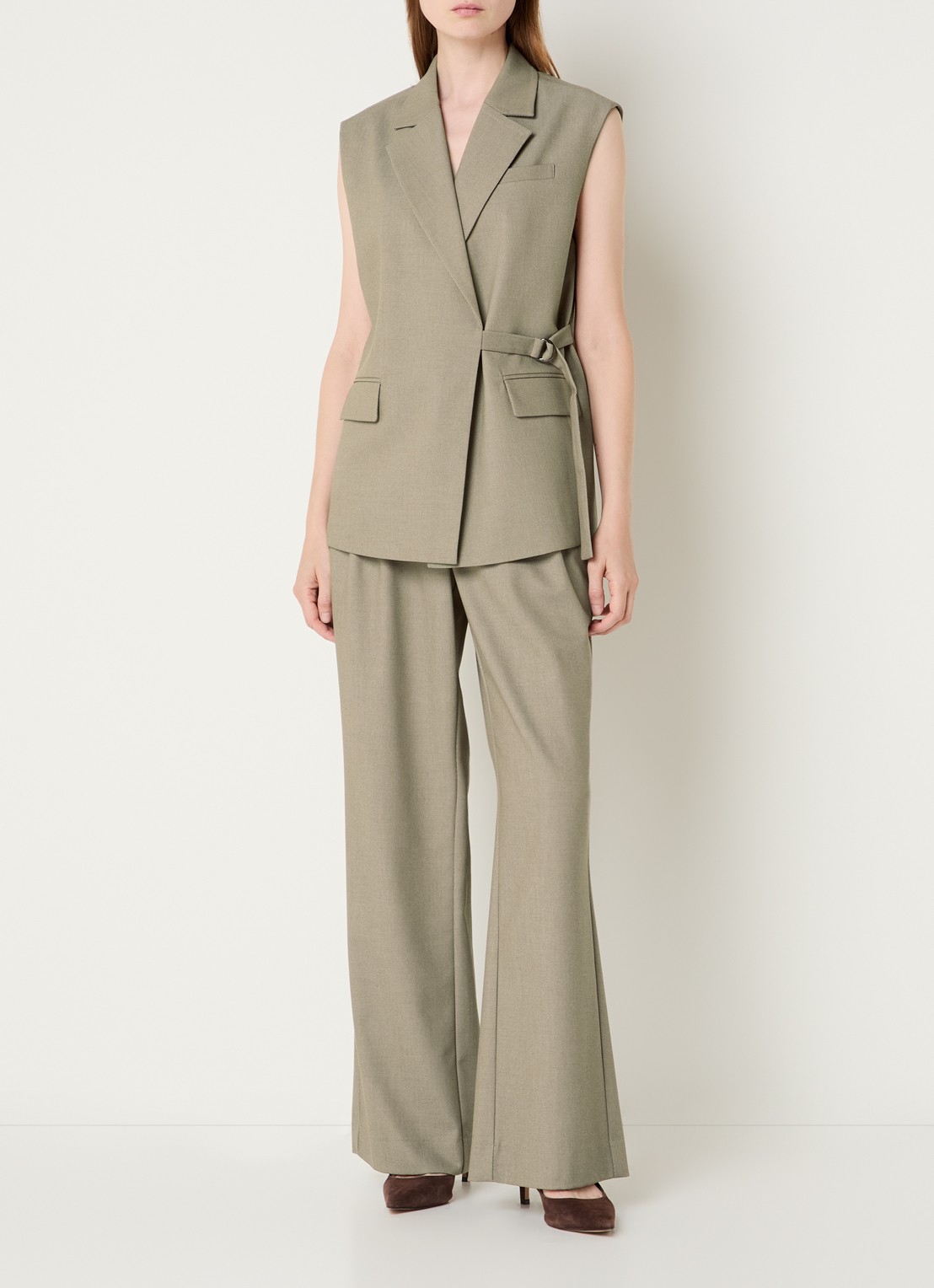 Expresso Gilet met strikceintuur - voorkant 2 zand
