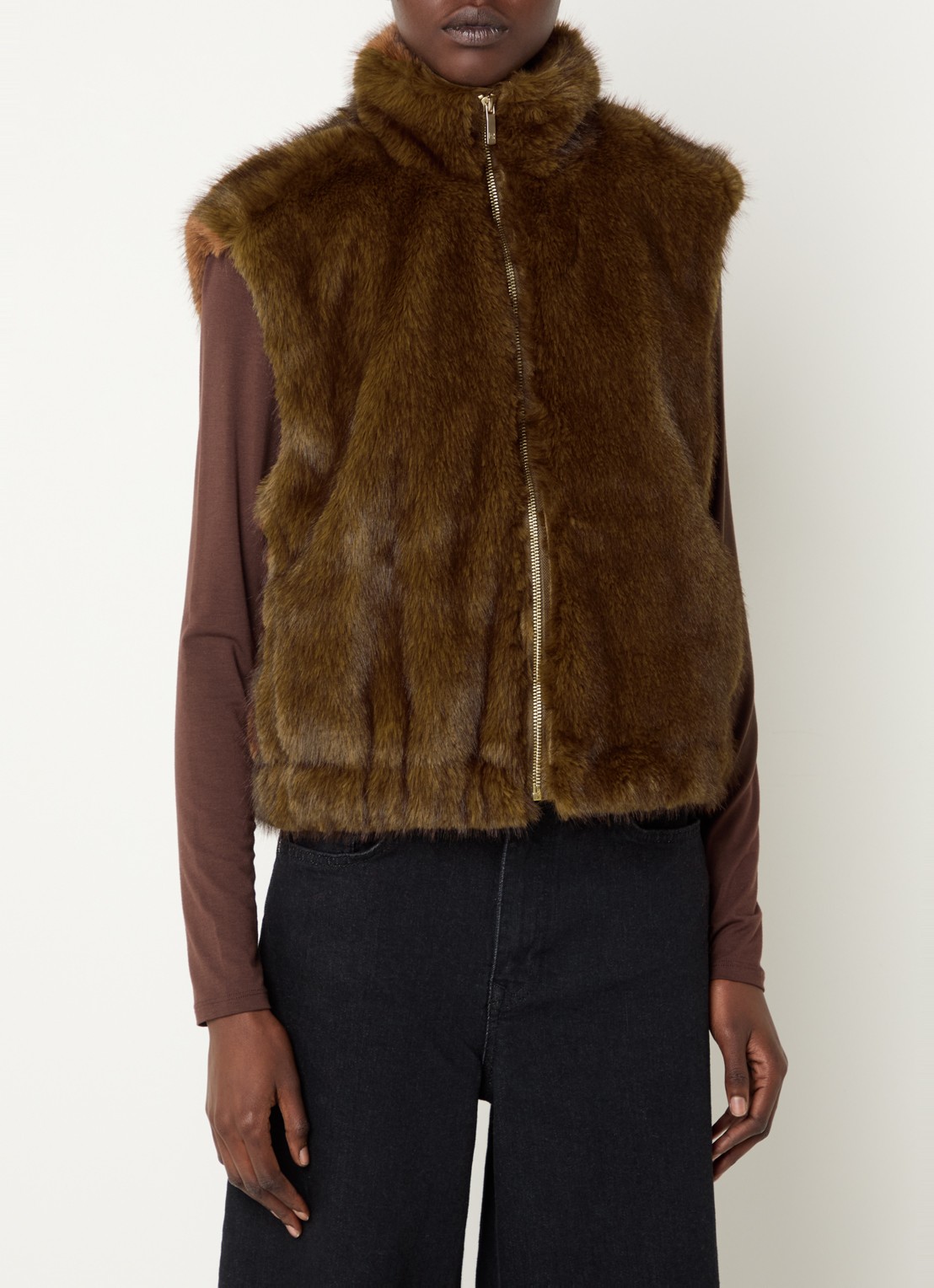 Expresso Gilet van imitatiebont met opstaande kraag - detail camel
