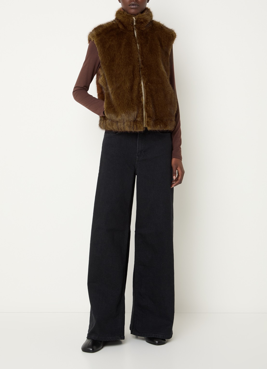Expresso Gilet van imitatiebont met opstaande kraag - voorkant 4 camel