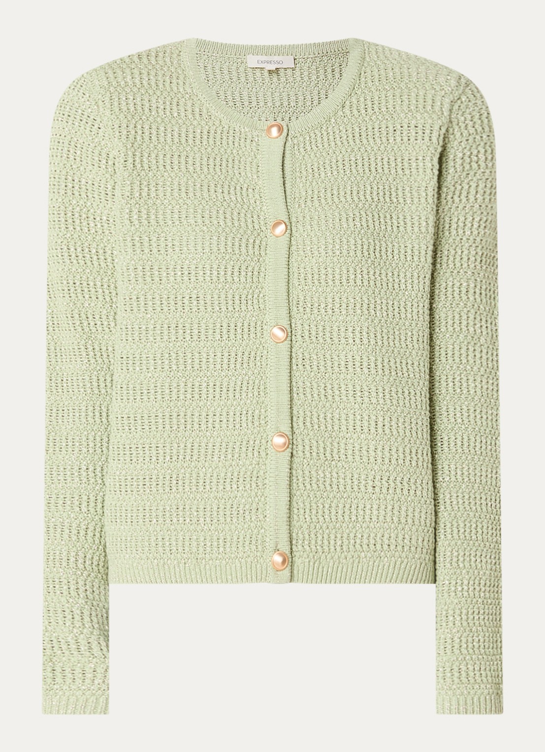 Expresso Grofgebreid vest met pailletten - voorkant lichtgroen