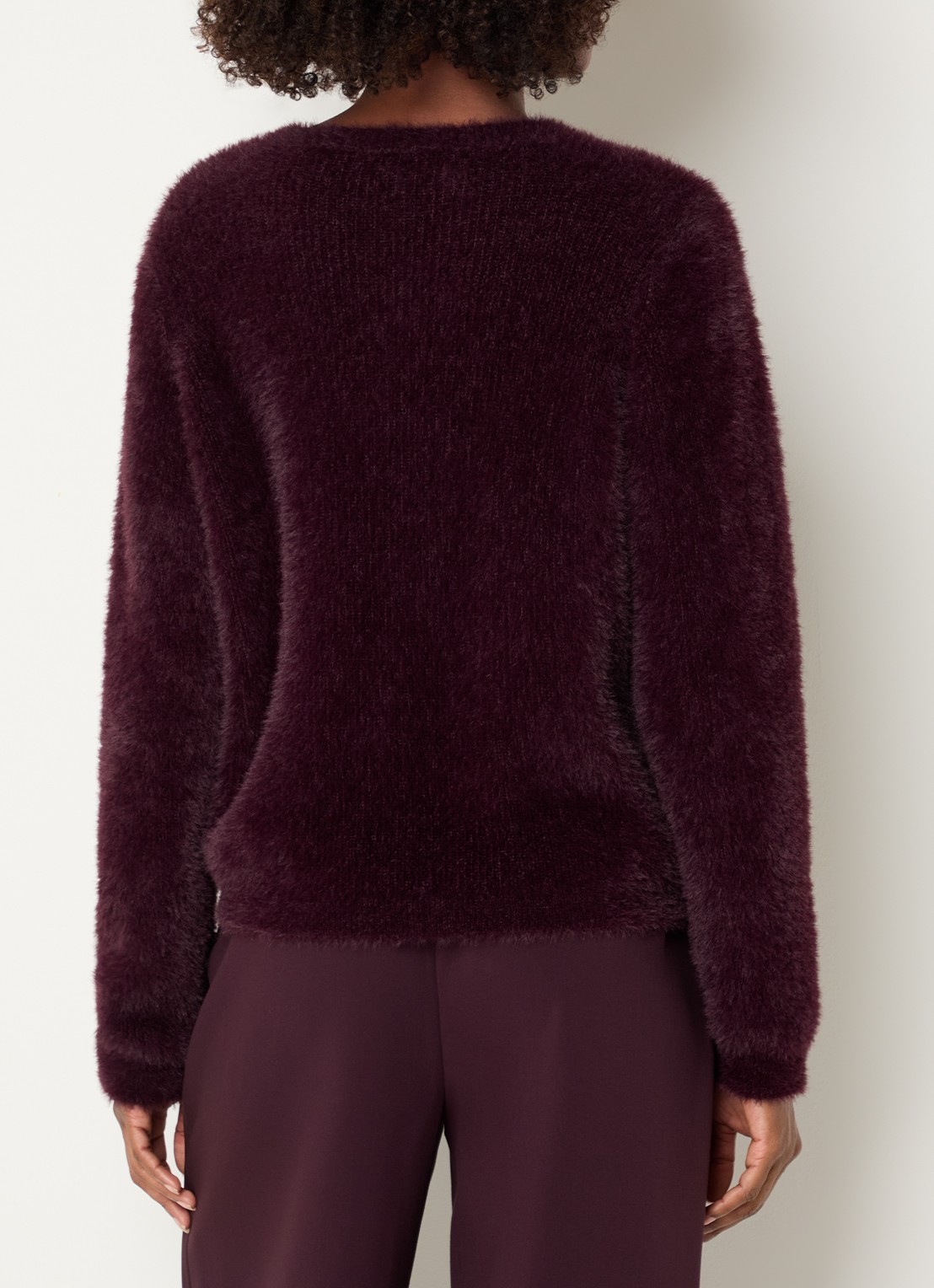 Expresso Grofgebreid vest van imitatiebont - achterkant aubergine