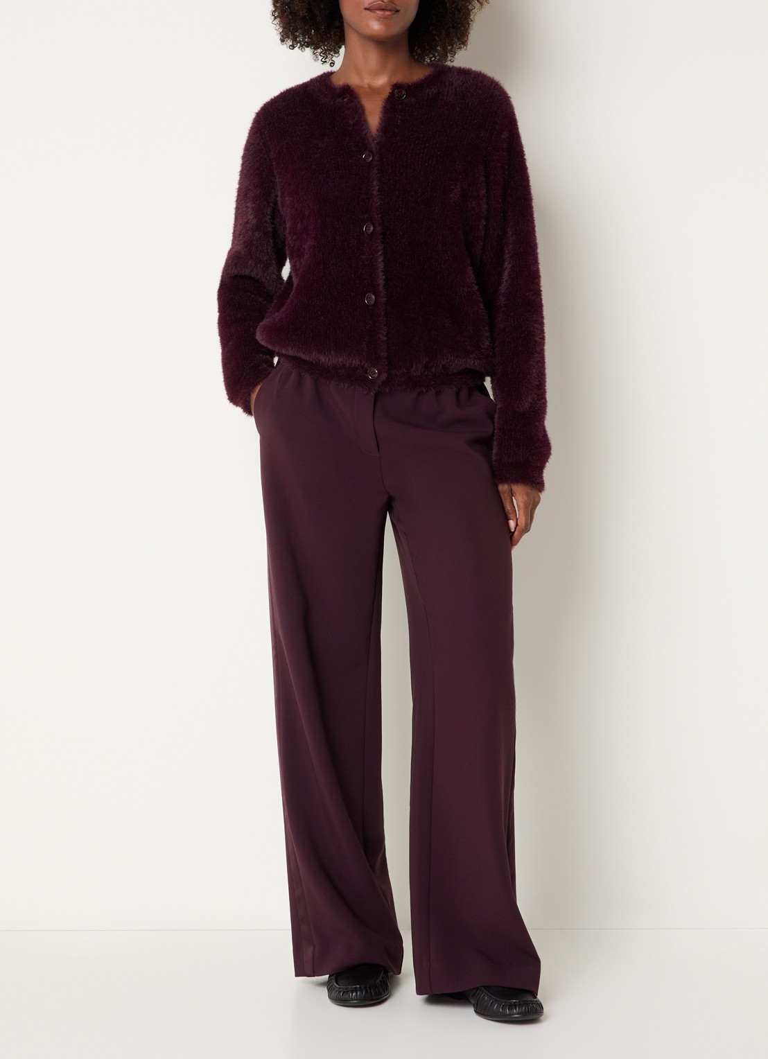 Expresso Grofgebreid vest van imitatiebont - voorkant 4 aubergine