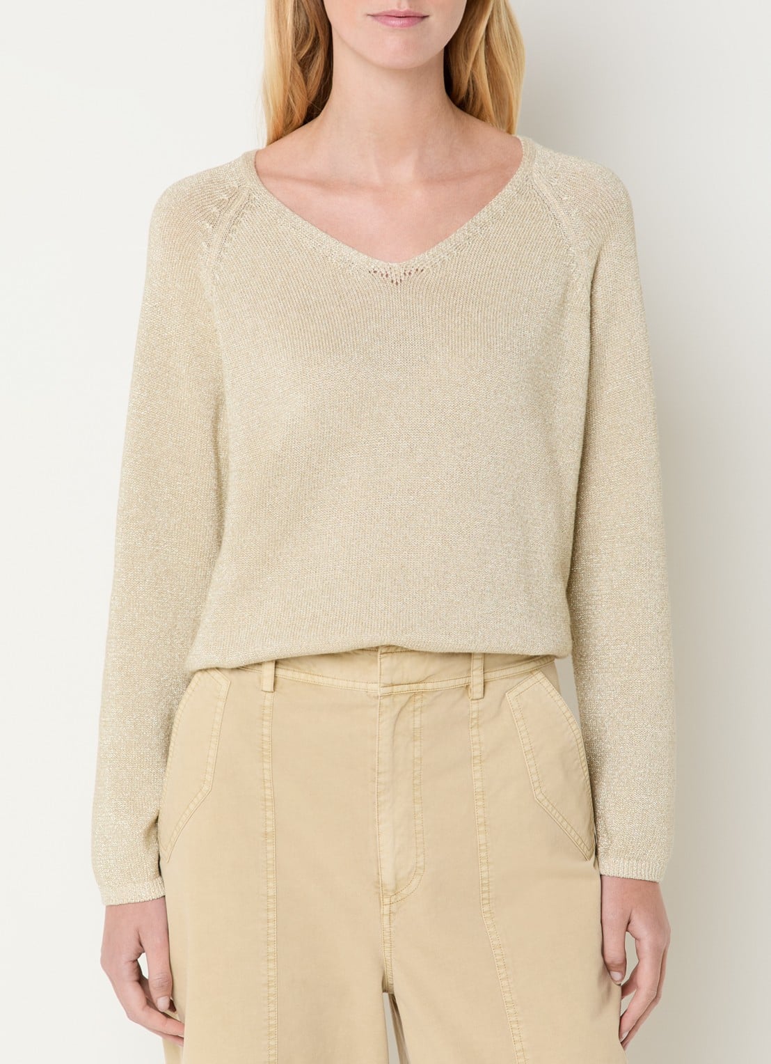 Expresso Grofgebreide pullover met lurex - detail 4 beige