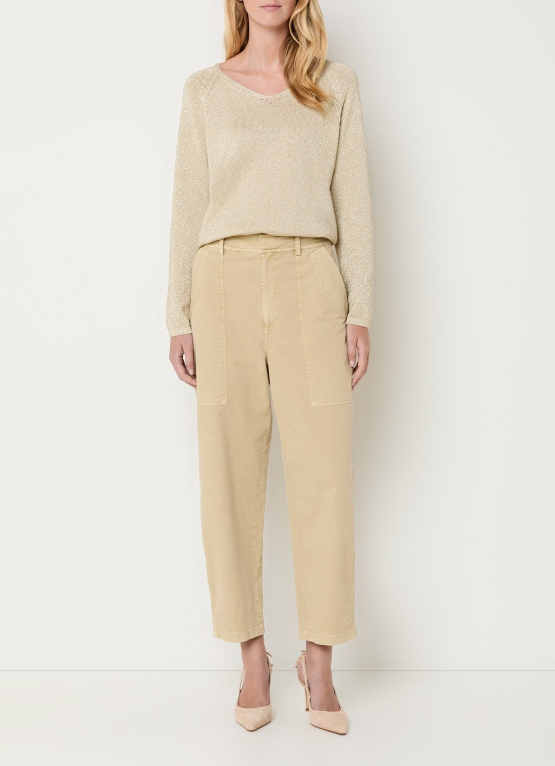 Expresso Grofgebreide pullover met lurex - voorkant 3 beige
