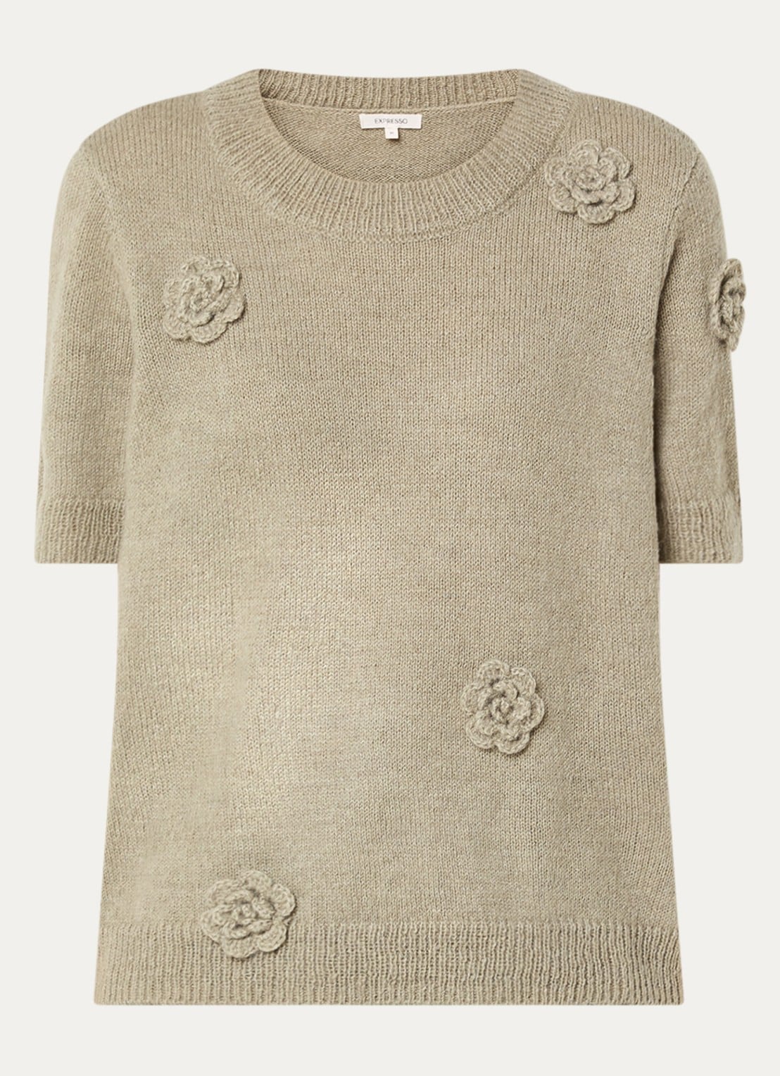 Expresso Grofgebreide trui in alpaca wolblend met applicatie - voorkant 3 mosgroen
