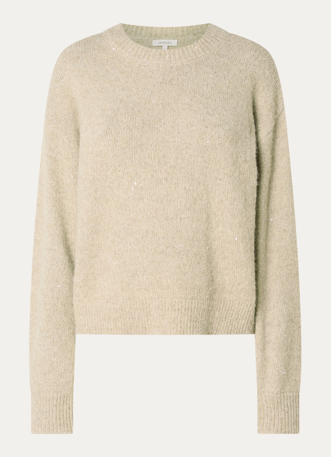 Expresso Grofgebreide trui in wolblend met strass - voorkant beige