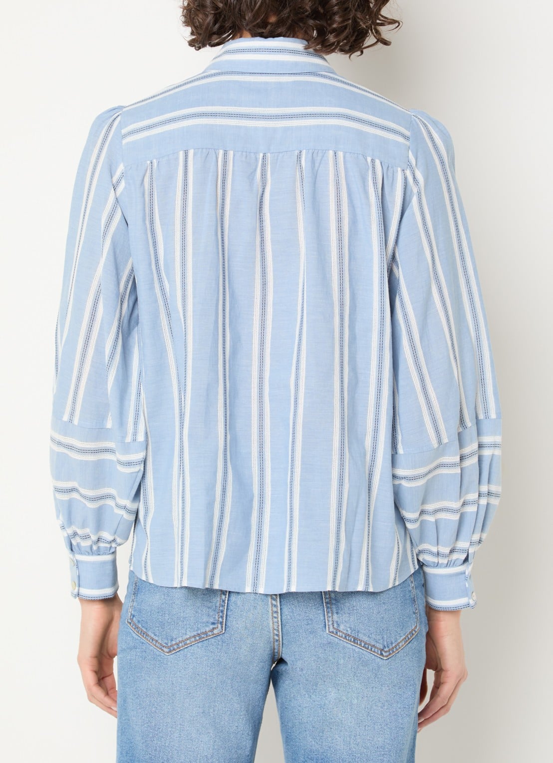Expresso Helia blouse met streepprint - achterkant 4 staalblauw