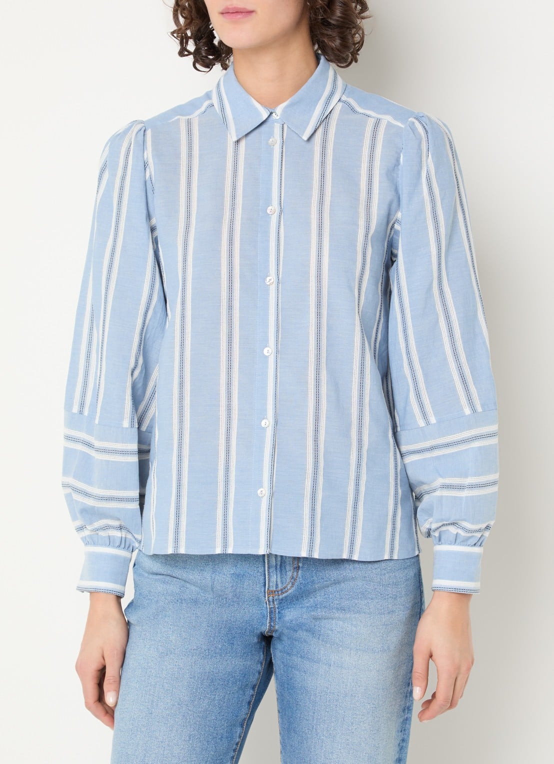 Expresso Helia blouse met streepprint - detail staalblauw