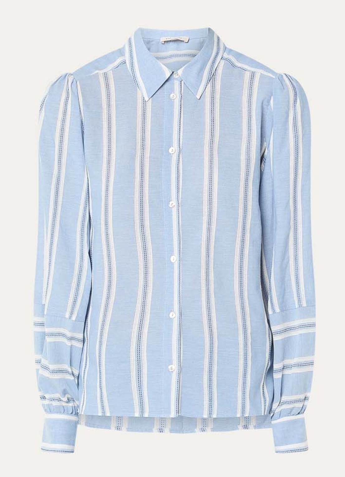 Expresso Helia blouse met streepprint - voorkant 2 staalblauw