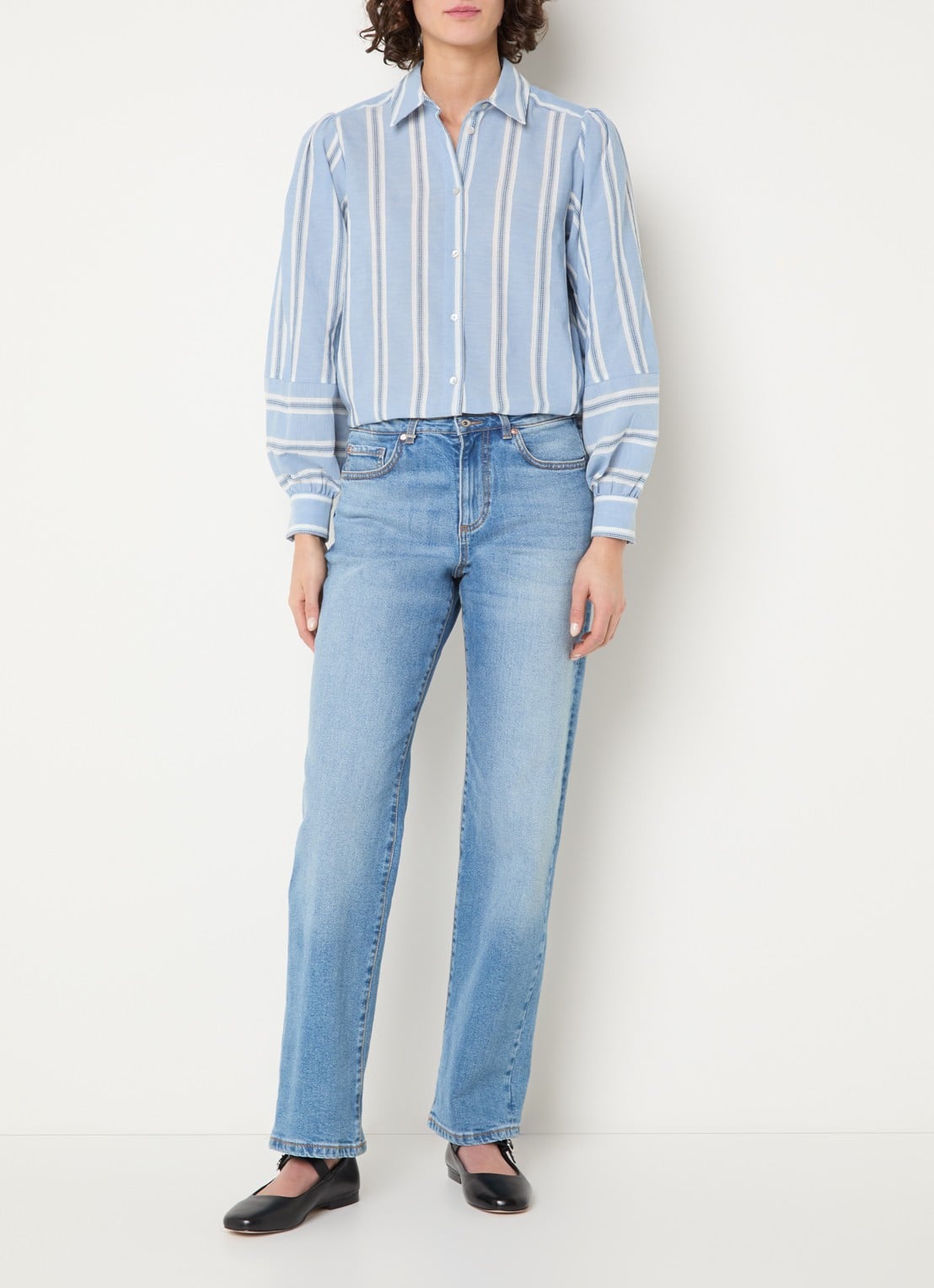 Expresso Helia blouse met streepprint - voorkant 3 staalblauw