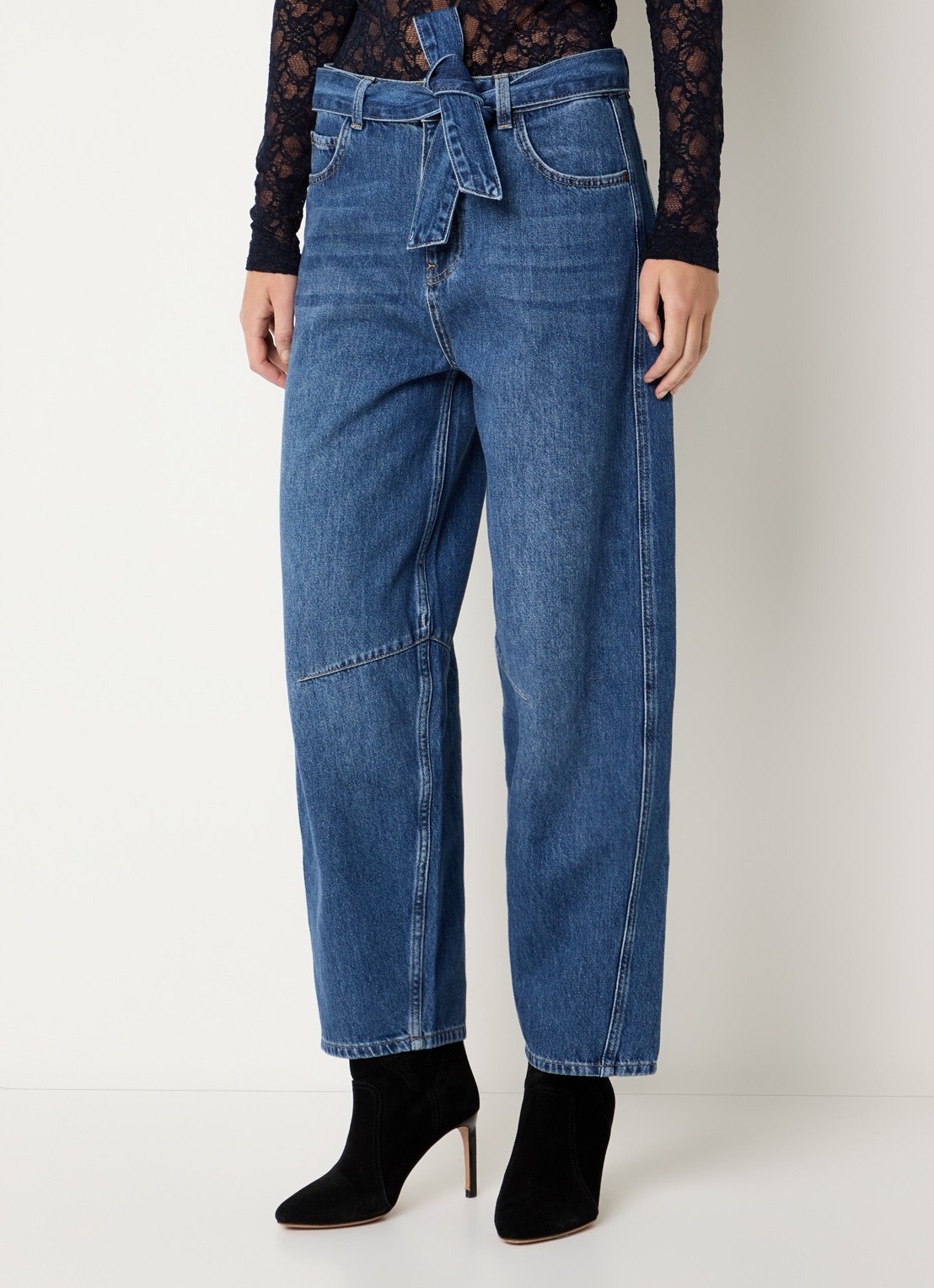 Expresso High waist balloon jeans met medium wassing - detail indigo