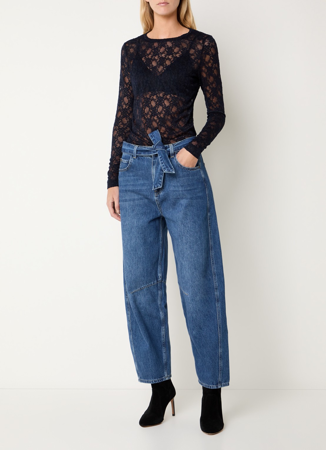 Expresso High waist balloon jeans met medium wassing - voorkant 5 indigo