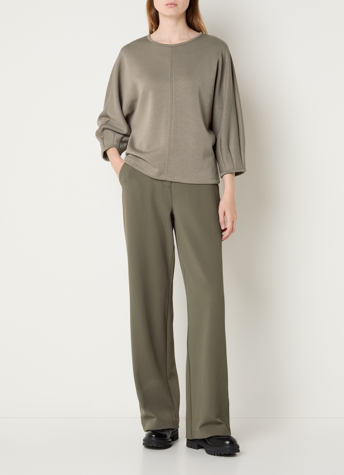 Expresso High waist flared fit broek met steekzakken - voorkant 2 zand