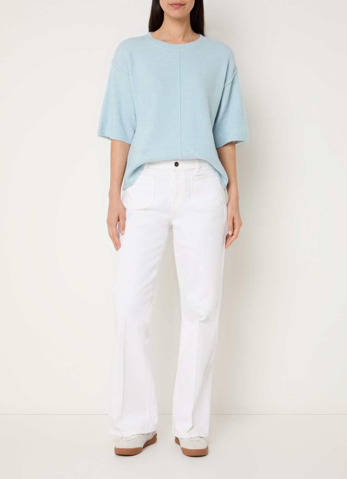 Expresso High waist flared fit chino met steekzakken - voorkant 2 gebroken wit