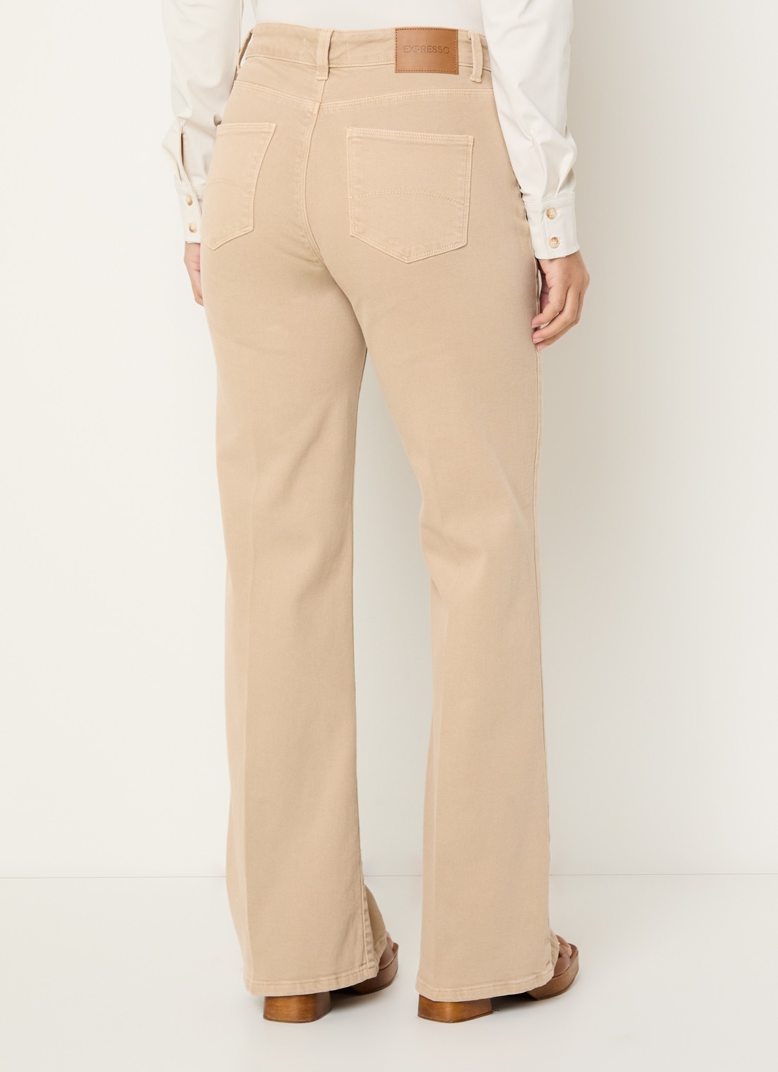 Expresso High waist flared fit chino met steekzakken - achterkant beige