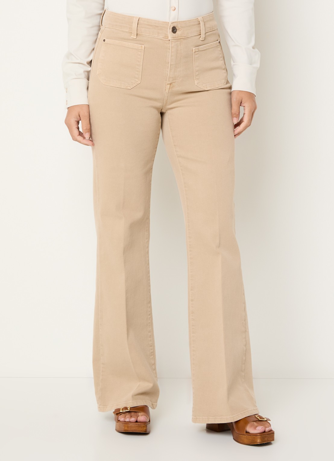 Expresso High waist flared fit chino met steekzakken - detail 6 beige