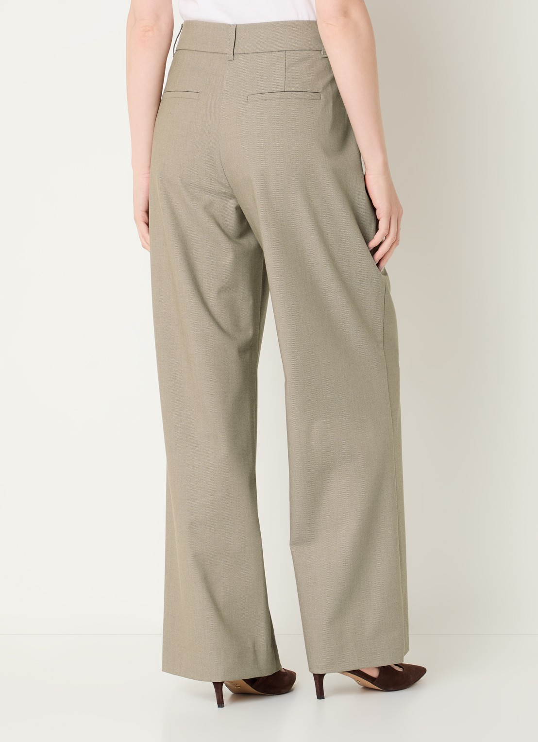 Expresso High waist flared fit pantalon met steekzakken - achterkant donkerbeige