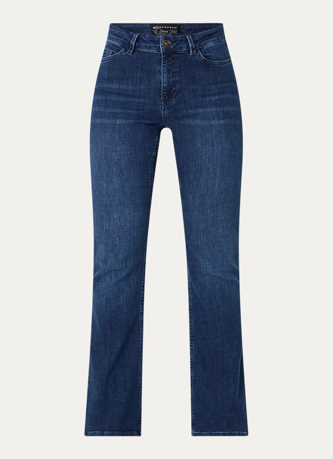 Expresso High waist flared jeans met steekzakken - voorkant 4 indigo